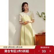 獨束大碼女裝【雙色可選】法式茶歇娃娃領(lǐng)連衣裙女夏裝微胖mm裙子 檸檬黃 M （尺碼：1） 拍前和客服確認尺碼