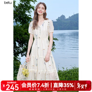 百圖betu女裝2025夏季新款短袖連衣裙重工刺繡文藝連衣裙裙子2507T67 杏色 S
