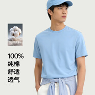 【京東直采】純棉t恤馬年圓領(lǐng)t恤男內搭衣服休閑透氣打底衫 冰川藍（短袖） 5XL （190-210斤）