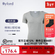 百富（BYFORD）男士圓領(lǐng)打底衫棉針織內衣短袖T恤男通勤打底上衣休閑汗衫MW8824 MW9805灰色-低領(lǐng)胸前無(wú)標-平紋圓筒（兩件裝） L