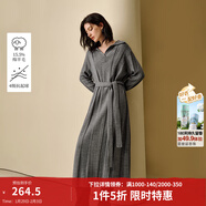 茵曼（INMAN）2025秋冬女裝新款條紋POLO領(lǐng)老錢(qián)風(fēng)針織毛織連衣裙 灰色 M