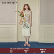 GREEN BELT復古方領(lǐng)包臀裙連衣裙女收腰修身貓咪長(cháng)裙