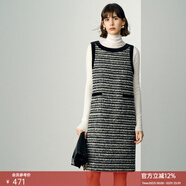 顏域綿羊毛小香風(fēng)連衣裙女2025新款冬季中長(cháng)款毛呢裙子圓領(lǐng)背心裙 黑白條 L/40