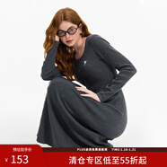 范思藍恩設計感針織連衣裙女秋冬2024新款長(cháng)款修身打底裙子14376 灰色 L