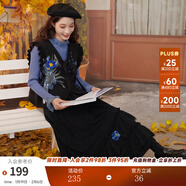 兩三事梵高白色半身裙新款絕美秋裝女款裙子蕾絲蛋糕半裙藍鳶仙葵 黑色 L