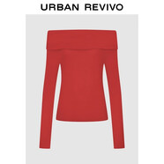 UR2025秋季新款女裝氣質(zhì)簡(jiǎn)約一字領(lǐng)修身短款針織衫UWM950089 大紅色 XS