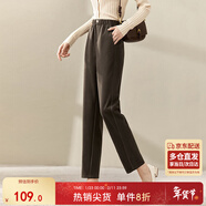 尚都比拉加厚毛呢煙管褲女冬季保暖加絨褲小個(gè)子顯瘦九分休閑褲 棕色 L 