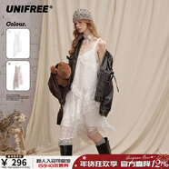 UNIFREE【明星同款】蕾絲吊帶連衣裙多層不規則純欲小眾中長(cháng)款氣質(zhì)蛋糕裙 白色 S