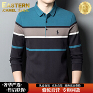 東方駱駝（EASTERN CAMEL）奢華高端2025春秋新款男士polo衫中年條紋長(cháng)袖t恤有領(lǐng)針織打底衫 湖藍-主圖款 M (165) 適合100-125斤