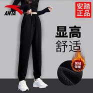 安踏（ANTA）女褲加絨保暖運動(dòng)褲女冬季新款針織褲子直筒長(cháng)褲學(xué)生休閑褲衛褲 （冬季加絨加厚衛褲）基礎黑 人氣款 XL (175/推薦125-140斤)