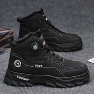 宅族部落高幫丁靴男秋季英倫覆古休閑百搭旋鈕靴男士厚底增高工裝靴 黑色 39 39