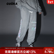 GUUKA美式街頭嘻哈束腳衛褲女中性風(fēng)潮 百搭情侶反光圖標多袋長(cháng)褲寬松 灰色 XS