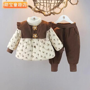 寶寶加絨棉服套裝2025兒童冬季新款小童加厚棉衣女童洋氣兩件套潮 杏色套裝 110  廠(chǎng)家直銷(xiāo)