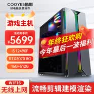 Cooyes游戲臺(tái)式機(jī)電腦主機(jī)平面設(shè)計(jì)家用學(xué)習(xí)商務(wù)辦公wifi6無線上網(wǎng)（12代酷睿i5 16G+512G RTX3070 8G）