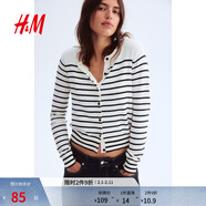 H&M女裝毛針織衫春季慵懶風(fēng)休閑打底衫短款開(kāi)衫薄款外套0579541 白色/條紋 M 165/96