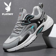 花花公子（PLAYBOY）男鞋2026新款秋季休閑透氣百搭學(xué)生減震輕便跑步運動(dòng)鞋男 黑灰（透氣網(wǎng)面）2320 單層 39 (165mm) 標準鞋碼