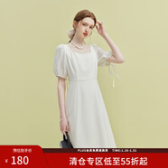 范思藍恩夏季氣質(zhì)拼接方領(lǐng)連衣裙夏季新款純色高腰顯瘦女裙泡泡袖裙子短款 白色 XS