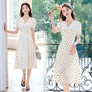 SHXI【原版質(zhì)量】羅得堡夏裝韓版氣質(zhì)修身連衣裙白色紅色甜美清新拼接 白色 L (105-5斤)