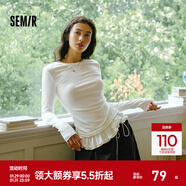 森馬（Semir）長(cháng)袖T恤女純色木耳邊氣質(zhì)緊身冬2025新款荷葉邊上衣簡(jiǎn)約甜美 白色調00311 L