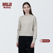 MUJI女式 棱紋編織 圓領(lǐng)短款針織衫 長(cháng)袖女款 女裝 薄款毛衣 燕麥色 M (160/84A)