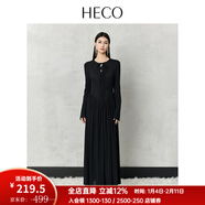 HECO【旋舞】新中式春秋新款國風(fēng)顆粒感彈力長(cháng)袖修身連衣裙女 黑色 L