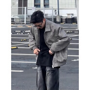 杜小閑黑灰色皮衣外套男款春秋季美式機車(chē)短款夾克高級感翻領(lǐng)夾棉棒球服 灰色 夾克 XL [推薦120-140斤]