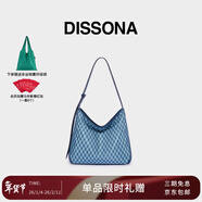 DISSONA迪桑娜女包幸運錦囊hobo包老花包單肩手提包情侶通勤【新年禮物】 藍色-小號（肩帶可調節）