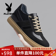 花花公子德訓男鞋2025冬季新款牛皮高級感厚底隱形內增高休閑運動(dòng)板鞋子男 黑色【增高6-8CM】 39