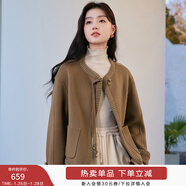 香影（xiangying）新中式國風(fēng)純羊毛短外套女2026春季新款盤(pán)扣小個(gè)子雙面呢大衣 駝色V641674 S