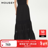 moussy 2025新品波西米亞風(fēng)蕾絲蛋糕裙半身裙女028ISA31-2051 020黑色 M