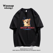 WASSUP WKENG聯(lián)名美式潮牌圓領(lǐng)重磅短袖男女夏季2026新款潮流寬松純棉t半袖恤 黑色 3XL 成人尺碼