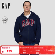 GAP男女裝2025秋季新款LOGO抓絨寬松連帽拉鏈衛衣休閑上衣786376 海軍藍 L (175/96A)亞洲尺碼【偏大,建議拍小一碼】