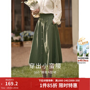 茵曼（INMAN）半身裙女士2026年春夏女裝新款復古顯瘦通勤中長(cháng)款純棉長(cháng)裙子 茶綠色 -18518192 S