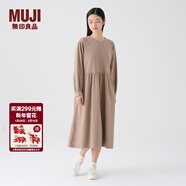 MUJI女式 法蘭絨抽褶連衣裙 美拉德純棉起毛寬松長(cháng)裙子秋冬 BC08CC3A 淺灰棕色 S 155/80A