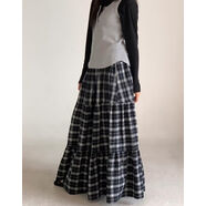 Exclusivetype韓國個(gè)性覆古學(xué)院風(fēng)格子拼接大裙擺蓬蓬半身長(cháng)裙 黑色現貨 均碼 均碼