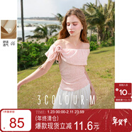 三彩2025春季新款荷葉邊小衫花朵系帶上衣修身T恤氛圍感M