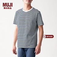 MUJI MUJI 男式 印度棉天竺編織 條紋短袖T恤 深海軍藍X橫條 L