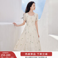 香影襯衫女短袖2025夏裝新款正肩圓領(lǐng)杏色甜美風(fēng)襯衣刺繡碎花上衣 杏色連衣裙 L85S053 M 160/84A/95-110斤