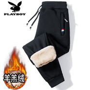 花花公子（PLAYBOY）品牌男裝棉質(zhì)加絨加厚休閑褲男士大碼運動(dòng)長(cháng)褲羊羔絨保暖衛褲棉褲 黑色束腳（羊羔絨款） 3XL 建議145-160斤