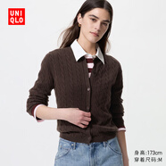 優(yōu)衣庫女裝紐花圓領(lǐng)針織開(kāi)衫/毛衣外套空調衫通勤秋冬新款488123 488123/38深褐色 2XL