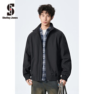 Shelley Jones美式高街夾克男士外套春秋季新款ins寬松潮流純色休閑上衣服男裝 黑色 XL [建議125-145斤]