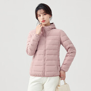 鴻星品牌斷碼秋冬輕薄羽絨服女短款輕型保暖連帽潮牌休閑潮牌羽絨服鴨絨 粉色紅星鴻星爾克 M