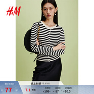 H&M女裝毛針織衫春季慵懶風(fēng)休閑打底衫短款開(kāi)衫薄款外套0579541 黑色/條紋 S 160/88