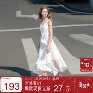 三彩2025秋季新款白月光蛋糕裙無(wú)袖連衣裙蕾絲拼接浪漫長(cháng)裙女