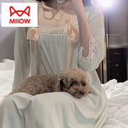 貓人（MiiOW）新款法式宮廷風(fēng)睡裙公主V領(lǐng)蕾絲蝴蝶結腳踝長(cháng)裙仙女甜美優(yōu)雅睡裙 85綠色感可外穿連衣裙睡衣裙 M