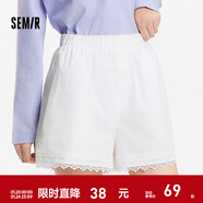 森馬休閑褲女寬松松緊腰氣質(zhì)溫柔2025新款夏季甜美風(fēng)蕾絲花邊短褲 本白10102 XS