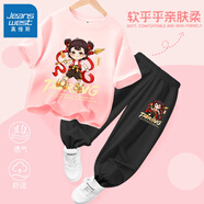 真維斯女童哪咤套裝兒童服裝2025夏季新款純棉t恤短袖冰絲敖丙上衣服 哪吒【吊染短袖+冰防蚊褲】04 120 【推薦體重37-45斤】