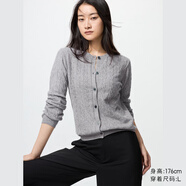 優(yōu)衣庫女裝紐花圓領(lǐng)針織開(kāi)衫/毛衣外套空調衫通勤秋冬新款488123 481477/03灰色 M