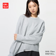 優(yōu)衣庫女裝舒芙蕾圓領(lǐng)針織衫/毛衣毛衫479157 02 淺灰色 XL