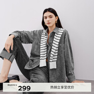 伊芙麗（eifini）蔣欣代言【爆款延續】復古藍色牛仔襯衣女通勤女裝外套 灰色 S 80-110斤